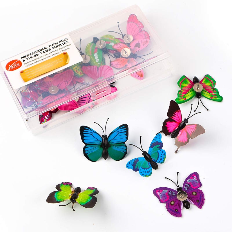 Yalis Decorative Thumb Tacks 12 Pcs Colorful Cute Pushpins for Feature Wall, Whiteboard, Corkboard, Photo Wall (Butterfly) - Image 1